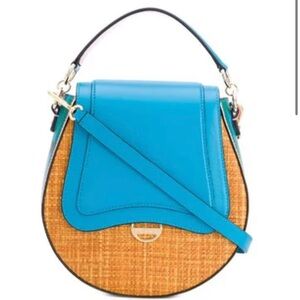 EMILIO PUCCI 
Dora Printed Leather And Faux Raffia Shoulder Bag - Turquoise